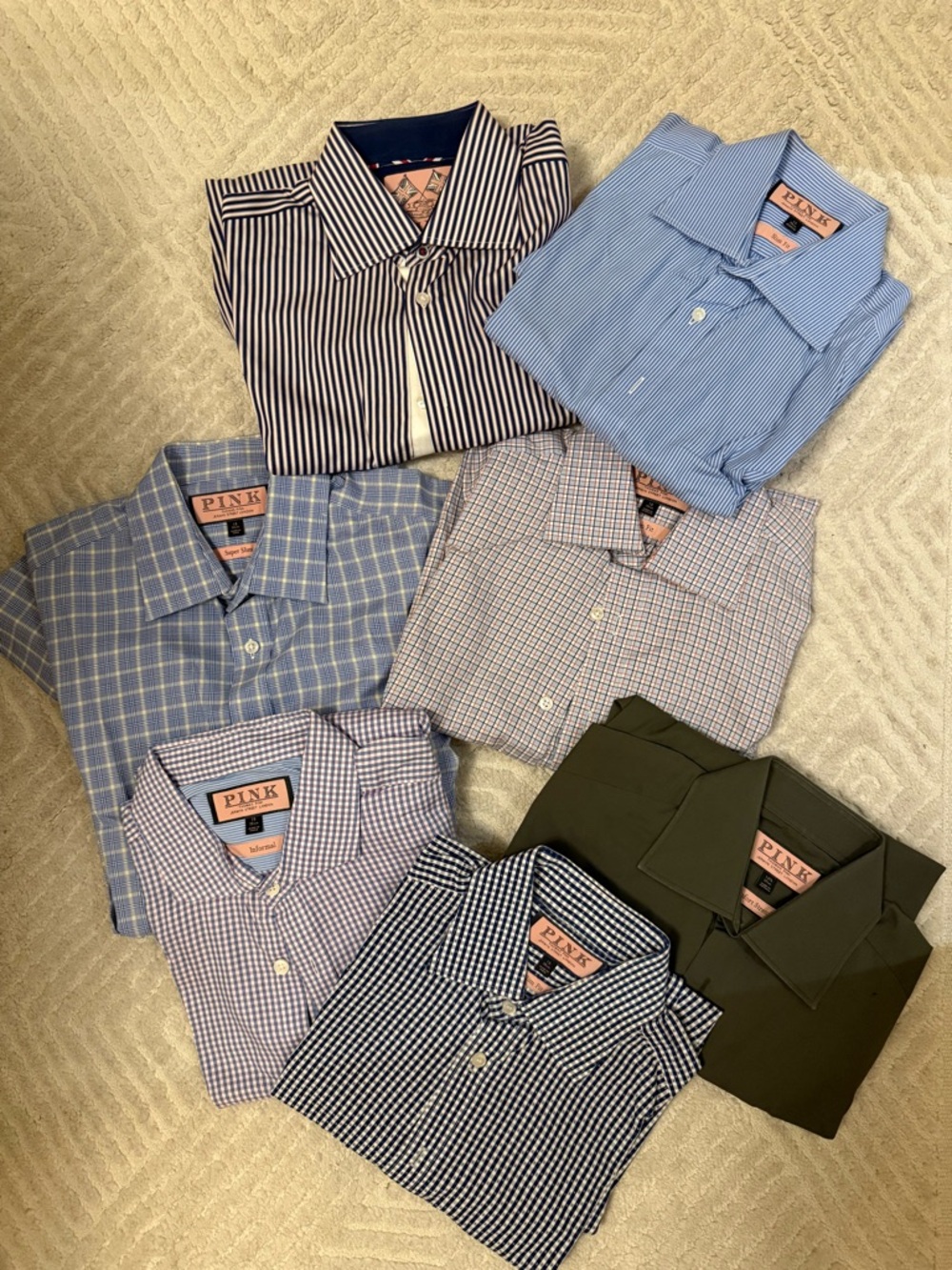 Thomas Pink Mixed Blue, Navy & Olive Men’s Dress Shirt Assortment